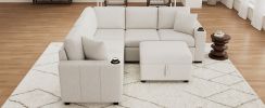 84.7" Sectional Sofa Convertible Pull-out Sofa Bed L-shaped Sofa U-shaped Sofa with a Movable Storage Ottoman for Living Room, Beige - as Pic