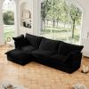 Black Curdoroy L-Shaped Slipcovered Sectional Sofa Couch, Comfy Deep Seat Cloud Couch with Convertible Ottoman & 2 Big Pillows