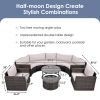 GO 9-Pieces Outdoor Half-moon Patio Sofa Set, Round Sofa Set, Modern Style Sofa, Brown Wicker, Beige Cushion - as Pic
