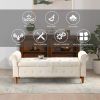 62" Bedroom Tufted Button Storage Bench, Modern Fabric Upholstered Ottoman, Window Bench, Rolled Arm Design (Beige)