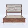King Size Bed Frame with Upholstered Headboard, King Bed Frame with Charging Station and LED Lights, Wood Slats, Dark Gray Linen