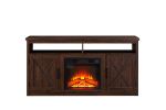 Farmhouse TV Media Stand, Large Barn Inspired Home Entertainment Console, with 18" Fireplace Insert, for TV Up to 65'',Espresso