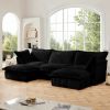 Slipcovered U Shape Sectional Deep Seat Sofa Couch, 3 Seater Sofa with French Edges Design Multiple Big Pillows, Black - as Pic