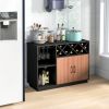 Industrial Sideboard Cabinet with Removable Wine Rack and Glass Holder - Black, Brown
