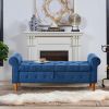 62" Bedroom Tufted Button Storage Bench, Modern Fabric Upholstered Ottoman, Window Bench (Blue)