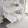 Twin over Full Bunk Bed with Ladder,Wooden Bunk Bed with High Guardrail and Ladder- White - Wood