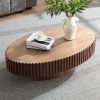 Modern Handcraft Drum Coffee Table Length 43.7 inch Ellipse Coffee Table for Living Room,Oval Small Coffee Table with Sturdy Pedestal,Walnut MDF