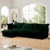 L-Shaped Slipcovered Sectional Sofa Couch, Comfy Deep Seat Cloud Couch with Convertible Ottoman Set Green Corduroy