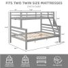 Twin over Full Bunk Bed with Thick Posts,Wooden Bunk Bed with High Guardrail and Ladder, Grey - Wood
