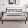 Queen Size Metal Bed Frame with Headboard Charcoal Grey - as Pic