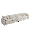 Modern Upholstered 4 Seater Fabric Sofa with Comfortable Back Cushions, Seat Cushions and Pillows, Light Beige Corduroy Sofa , - as Pic