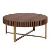Modern Handcraft Drum Coffee Table 31.5 inch Round Coffee Table for Living Room,Small Coffee Table with Sturdy Pedestal - Walnut - MDF+Metal