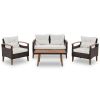 GO 4-Piece Garden Furniture, Patio Seating Set, PE Rattan Outdoor Sofa Set, Wood Table and Legs, Brown and Beige - as Pic
