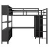 Metal Loft Bed with Wardrobe And L-shaped Desk, Full Size Loft Bed with Storage Cubes and Shelves, Heavy Duty Loft Bed