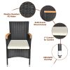 7 Piece Patio Dining Set, Outdoor Patio Conversation Set with Acacia Wood Table Top and Rattan Chairs and Soft Seat Cushions, Black