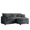 Corduroy Two-Seater Sofa with 1 Footrest, L-Shaped 2-Seater Sofa with Ottoman for Small Living Spaces, Grey Corduroy Sofa