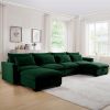 Big Deep Seat U-Shaped Corduroy Sectional 4 Seater Sofa Couch with 2 Storage Footstool and 4 Waist Pillows (Corduroy, Green) - as Pic