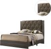Contemporary 1pc Queen Size Bed Bedroom Furniture Tufted Design Headboard Rubberwood 1pc Bedframe Gray Finish - as Pic