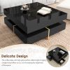 ON-TREND Modern High Gloss Coffee Table with 4 Drawers, Multi-Storage Square Cocktail Tea Table with Wood Grain Legs, 31.5''x31.5'', Black - as Pic