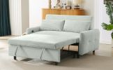 Light Grey-Green 57.48" Pull-out Sofa Bed Convertible Couch 2 Seat Loveseat Sofa Modern Sleeper Sofa with Two Throw Pillows and USB Ports