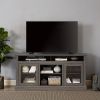 Retro TV Stand for 65'' TV, TV Console Cabinet with Storage, Dark Walnut 60"W*15.75"D*29"H - Black + Dark Walnut - No