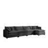 Modern Upholstered 4 Seater with with 1 Footstool Corduroy Fabric Sofa, Easy to Assemble with 2 Arm Pillows and 4 Throw Pillows
