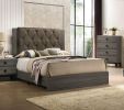 Contemporary 1pc Queen Size Bed Bedroom Furniture Tufted Design Headboard Rubberwood 1pc Bedframe Gray Finish - as Pic