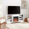 TV Stand Electric Fireplace TV Stand with Glass Shelves, TV up to 32-62" White 58''W*15.5''D*24.4 - White - MDF