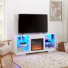 TV Stand Electric Fireplace TV Stand with Glass Shelves, TV up to 32-62" White 58''W*15.5''D*24.4 - White - MDF