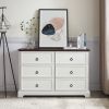 Modern Farmhouse 6-Drawer Chest of Drawers for Bedroom, Wooden Bedroom Drawer Dresser with 6 Storage Drawers,6 Drawer Dresser Chests- White