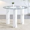 Round transparent tempered glass dining table, white MDF legs, kitchen dining table, living room dining table 40 "* 40" * 29.4 "F-X03 - as Pic