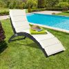 Foldable Patio Lounge Chair with Cushion for Backyard - Beige