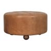 Brown Buffalo hide leather Round Ottoman - as Pic