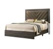 Contemporary 1pc Queen Size Bed Bedroom Furniture Upholstered Headboard Rubberwood 1pc Bedframe Gray Finish - as Pic