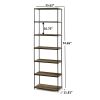 6-Shelf Metal Frame Bookcase - Rustic Brown