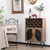 2-Door Farmhouse Kitchen Storage Bar Cabinet with Wine Rack and Glass Holder - Rustic Brown