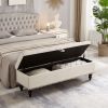 59" Bed Bench Ottoman with Storage Beige Fabric - as Pic