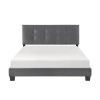 1pc Queen Platform Bed Dark Gray Velvet Upholstered Adjustable Height Headboard Button Tufted Solid Wood Bedroom Furniture - as Pic