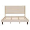 Stylish High Headboard Bed, 54 "High Headboard, High Quality, Comfortable High Back Design Ideal for Reading or Relaxing, King Size, Beige - as Pic