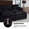 Oversized Deep Seat Sectional Sofa, Green Modern Chenille Cloud Couch, Large 3 Seater Modular Sofa with 3 Pillows,Black - as Pic