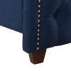 Marcella Upholstered Shelter Headboard Bed Set, King, Dark Sapphire Blue Woven - as Pic