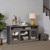 Retro TV Stand for 65'' TV, TV Console Cabinet with Storage, Dark Walnut 60"W*15.75"D*29"H - Black + Dark Walnut - No