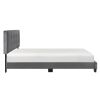 1pc Queen Platform Bed Dark Gray Velvet Upholstered Adjustable Height Headboard Button Tufted Solid Wood Bedroom Furniture - as Pic