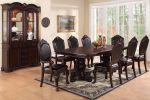 Formal Dining Room Table w Leaf 2x Arm Chairs And 6x Side Chairs Brown 9pc Set Dining Table Double Pedestal Base Royal Rectangle Table - as Pic