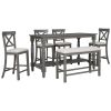 6-Piece Counter Height Dining Table Set Table with Shelf 4 Chairs and Bench for Dining Room - Gray