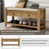 Shoe Rack with Cushioned Seat and Drawers,Multipurpose Entryway Storage Bench - Old Pine - Solid Wood