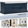 Storage Bench with 2 Drawers and 2 Cabinets,Shoe Bench with Removable Cushion for Living Room,Entryway - Antique Navy - Solid Wood