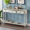 Console Table Sofa Table with Drawers for Entryway with Projecting Drawers and Long Shelf - Antique White - Solid Wood+MDF