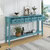 Rustic Entryway Console Table,60" Long Sofa Table with two Different Size Drawers and Bottom Shelf for Storage - Turquoise Green - Solid Wood