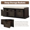 Rustic Storage Bench with 3 Removable Classic Rattan Basket ,Entryway Bench with Removable Cushion - Espresso - Solid Wood